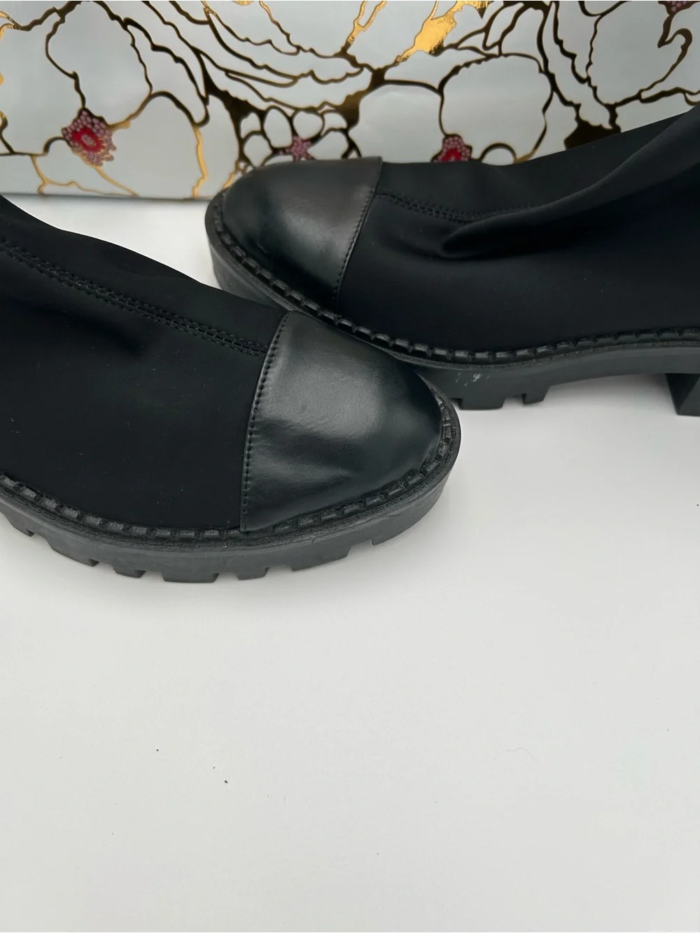 Zara Black Over-the-Knee Stretch Boots with Lug Sole
